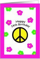 Happy 14th Birthday Cards -- Peace Symbol and Flowers card