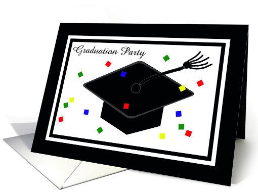 Graduation Party Invitation Card -- Graduation Cap and Confetti card