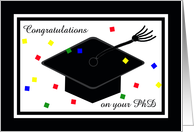 PhD Degree Graduation Card -- Graduation Cap and Confetti card