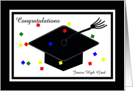Junior High Graduation Card -- Graduation Cap and Confetti card
