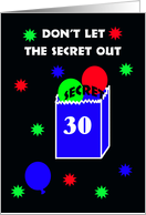 30th Surprise Birthday Party Invitation -- Don’t Let the Secret Out of the Bag card