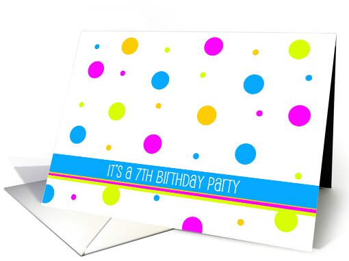 Girl's 7th Birthday Invitation -- Colorful Polka Dots Party card