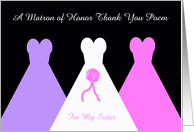 Sister Matron of Honor Thank You Card -- Matron of Honor Thank You Poem card