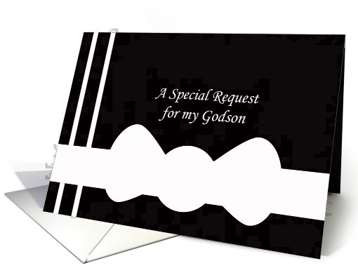 Godson Will You Be My Ring Bearer? Card -- White Bow Tie on Black card