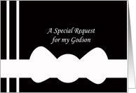 Godson Will You Be My Ring Bearer? Card -- White Bow Tie on Black card