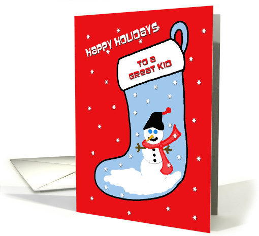 Kid Christmas Snowman on Blue Christmas Stocking card (517803)