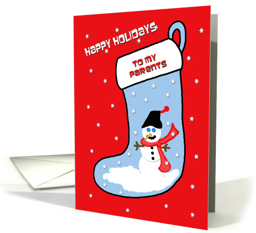 Parents Christmas Snowman on Blue Stocking card (517868)