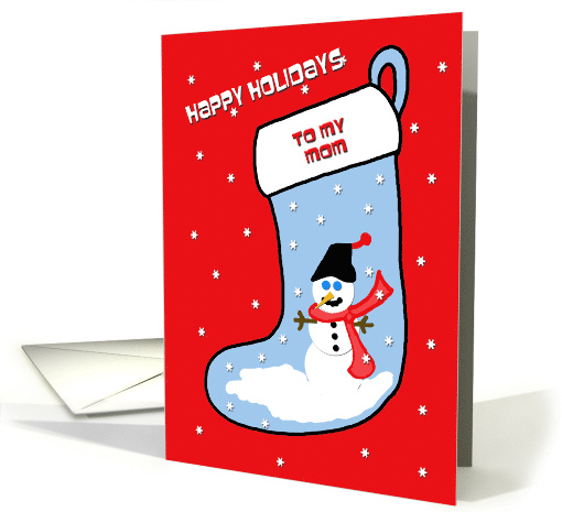 Mom Christmas Snowman on Blue Christmas Stocking card (517870)