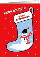Godfather Christmas Snowman on Blue Stocking card