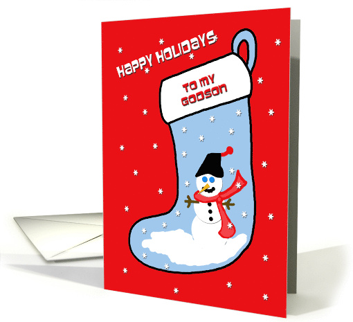 Godson Christmas Snowman on Blue Stocking card (517897)