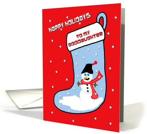 Goddaughter Christmas Snowman on Blue Stocking card (517899)
