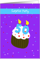 50th Surprise Birthday Party Invitation -- 50 Cupcake card