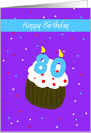 80th Birthday Card -- 80 Candle on Cupcake card