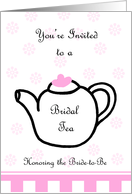Bridal Shower Tea Party Invitation -- Teapot with Pink Floral Background card