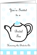Bridal Shower Tea Party Invitation -- Teapot with Blue Floral Background card