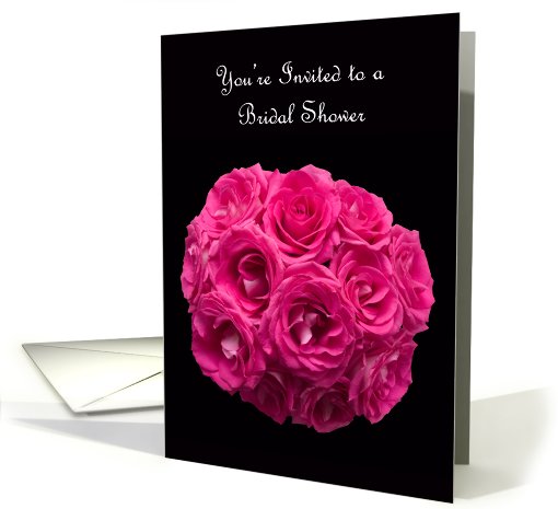 Pink Roses on Black Bridal Shower Invitation card (586198)