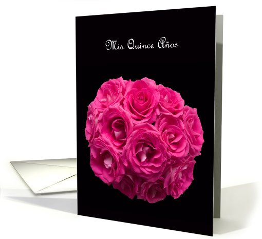 Hot Pink Rose on Black Quinceanera Invitation card (592893)