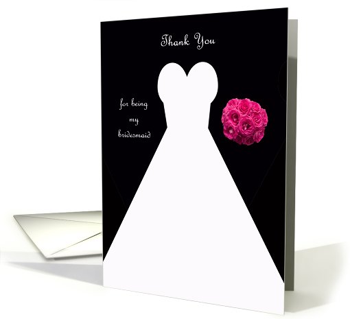 Bridesmaid Thank You Card in Black -- Wedding Gown card (603636)