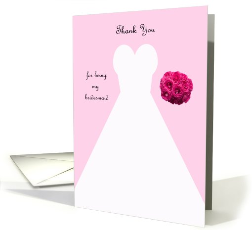 Bridesmaid Thank You Card in Pink -- Wedding Gown card (603642)
