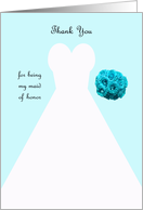 Maid of Honor Thank You Card in Blue -- Wedding Gown card
