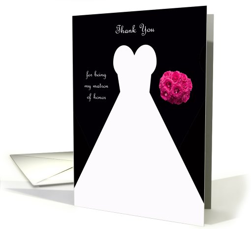 Matron of Honor Thank You Card in Black -- Wedding Gown card (603824)