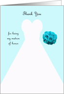 Matron of Honor Thank You Card in Blue -- Wedding Gown card