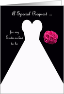 Invitation, Sister in Law to Be Bridesmaid Card in Black, Wedding Gown card