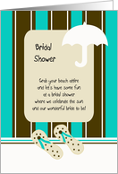Aqua Beach Theme Bridal Shower Invitation -- Beach Towel, Umbrella and Sandals card