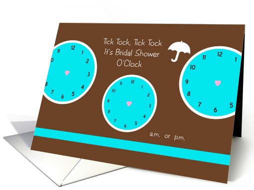 Around the Clock Bridal Shower Invitation -- Three Blue Clocks card