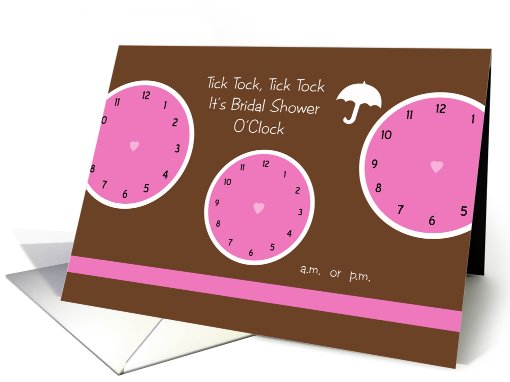 Around the Clock Bridal Shower Invitation -- Three Pink Clocks card