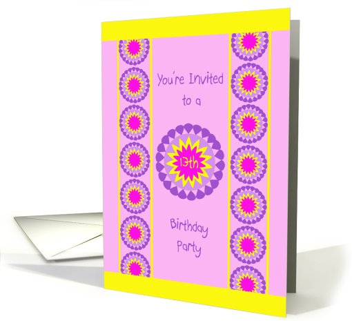 Cool 13th Birthday Party Invitation -- Pink card (646417)