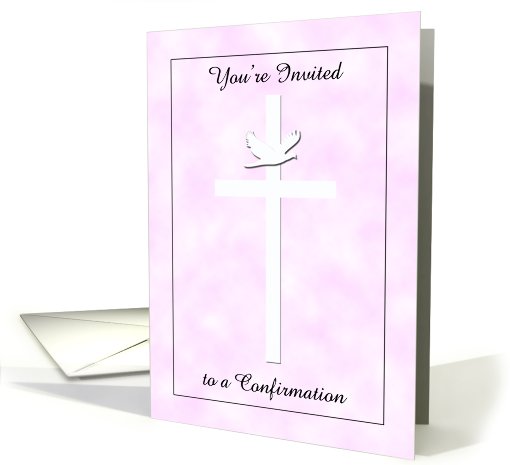 Confirmation Invite -- Dove and Cross Invite on Pink card (747420)