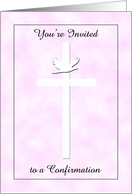 Confirmation Invite -- Dove and Cross Invite on Pink card