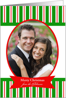 Personalized Photo Christmas Cards -- Red White & Green Stripe card