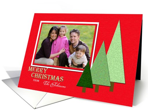 Christmas Photo Card -- Merry Christmas Trees on Red card (852690)