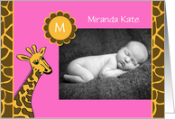 Baby Girl Photo Birth Announcement -- Baby Photo and Giraffe card