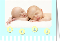 Twin Photo Birth Announcement on Pale Green card