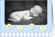 Baby Boy Photo Birth Announcement on Baby Blue card
