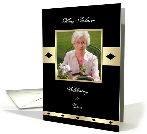 Black and Gold Photo 80th (or any age) Birthday Party Invitations card