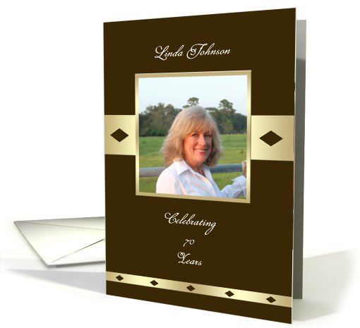 Brown and Gold Photo 70th (or any age) Birthday Party Invitations card
