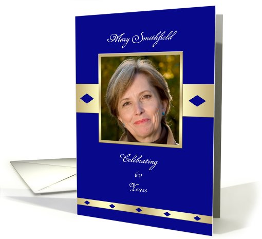 Blue and Gold Photo 60th (or any age) Birthday Party Invitations card