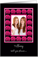 Will You Be My Bridesmaid Photo Card -- Pink Roses on Black card