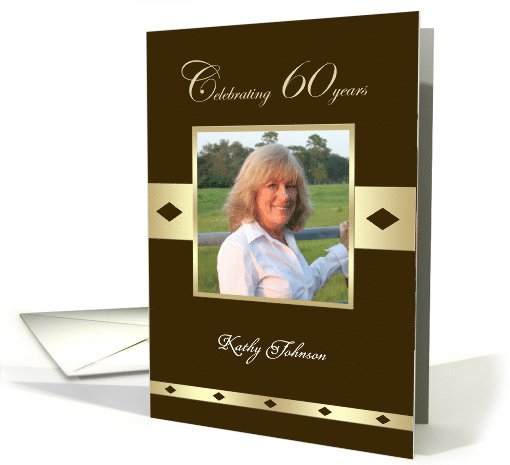 60th Birthday Party Photo Card Invitation -- 60 years in brown card