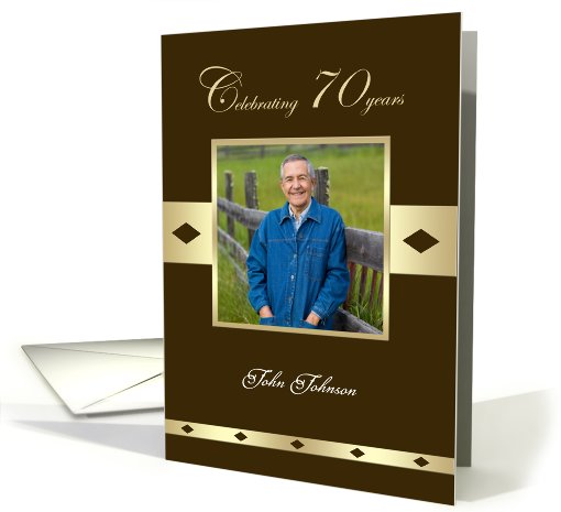70th Birthday Party Photo Card Invitation -- 70 years in brown card