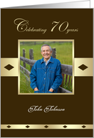 70th Birthday Party Photo Card Invitation -- 70 years in brown card