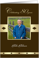 80th Birthday Party Photo Card Invitation -- 80 years in brown card