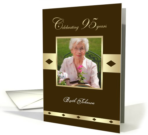95th Birthday Party Photo Card Invitation -- 95 years in brown card