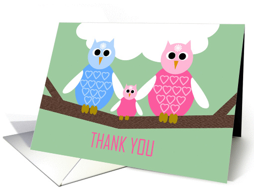 Girl Baby Shower Thank You Poem Card -- Owl Family card (966517)
