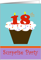 Surprise 18th Birthday Party Invitation -- Cupcake with 18 Candles card