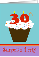 Surprise 30th Birthday Party Invitation -- Cupcake with 30 Candles card